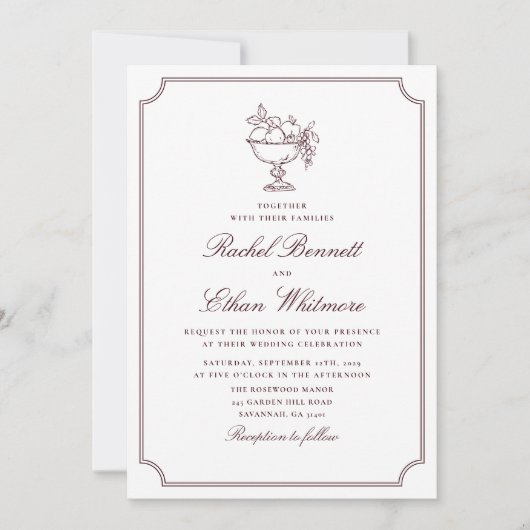 Burgundy Elegant Frame Wedding Invitation 案内状 (正面)