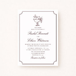 Burgundy Elegant Frame Wedding Invitation 案内状