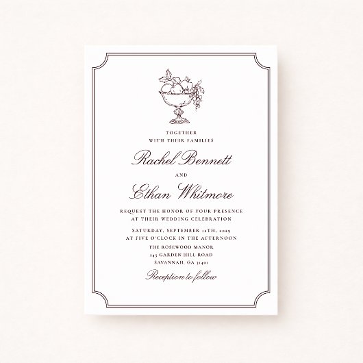 Burgundy Elegant Frame Wedding Invitation 案内状