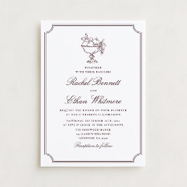 Burgundy Elegant Frame Wedding Invitation 案内状