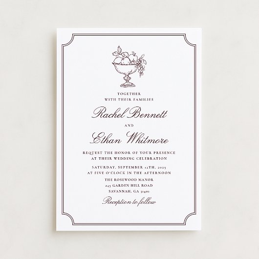 Burgundy Elegant Frame Wedding Invitation 案内状