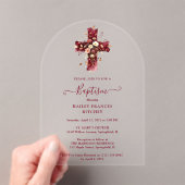 Burgundy Elegant Glitter Floral Cross Baptism アクリル招待状 (インサイチュ (ポータブル))
