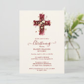 Burgundy Elegant Glitter Floral Cross Baptism 招待状 (スタンド正面)