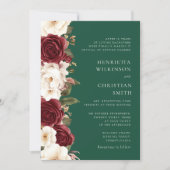 Burgundy emerald green Floral Wedding Invitation 招待状 (正面)