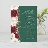 Burgundy emerald green Floral Wedding Invitation 招待状 (スタンド正面)