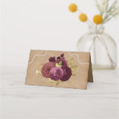 Burgundy English Roses, Red Party Mask Quinceañera プレイスカード (裏面)