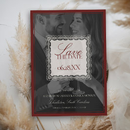 Burgundy Estate Vintage Photo Type Overlay Wedding セーブザデート