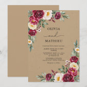 Burgundy Ethereal Flora Wedding 招待状 (正面/裏面)