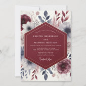 Burgundy Ethereal Flourish Wedding 招待状 (正面)