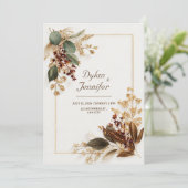 Burgundy Eucalyptus Gold Dried Floral Wedding 招待状 (スタンド正面)