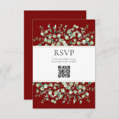 Burgundy Eucalyptus QR Code Wedding RSVP  エンクロージャーカード (正面/裏面)
