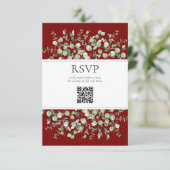 Burgundy Eucalyptus QR Code Wedding RSVP  エンクロージャーカード (スタンド正面)