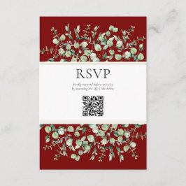 Burgundy Eucalyptus QR Code Wedding RSVP  エンクロージャーカード