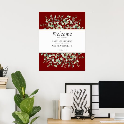 Burgundy Eucalyptus Wedding Welcome  ポスター (ホームオフィス)