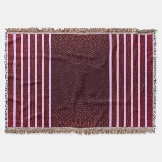 Burgundy Exotic Faux Snake Leather Linear Stripe スローブランケット (正面)