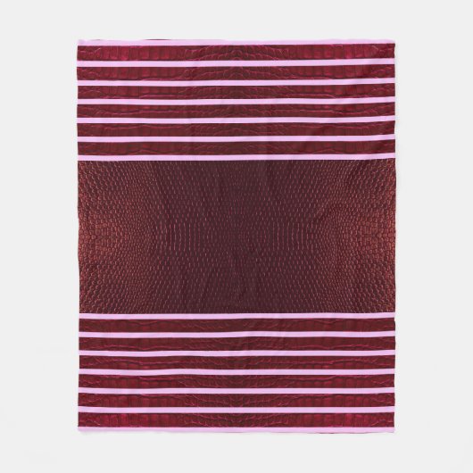 Burgundy Exotic Faux Snake Leather Linear Stripe フリースブランケット (正面)