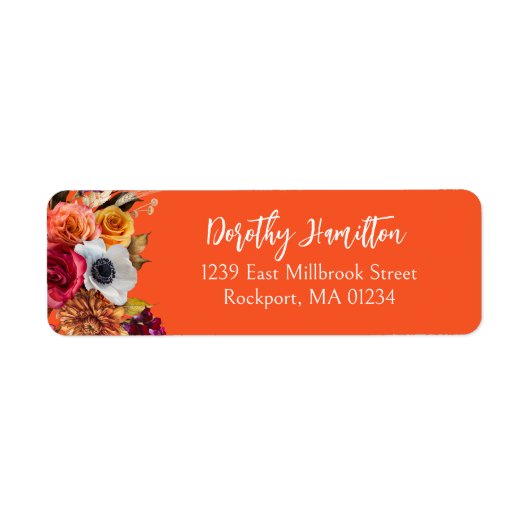 Burgundy Fall Flowers Elegant Script ラベル (正面)