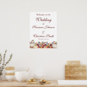 Burgundy Fall Gold Pumpkin Wedding Welcome Sign ポスター (キッチン)