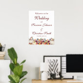 Burgundy Fall Gold Pumpkin Wedding Welcome Sign ポスター (ホームオフィス)