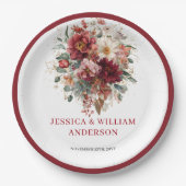 Burgundy Fall Marsala Wedding Paper Plates Design ペーパープレート (正面)