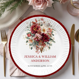 Burgundy Fall Marsala Wedding Paper Plates Design ペーパープレート