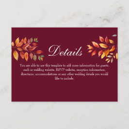 Burgundy Fall Wedding Details エンクロージャーカード