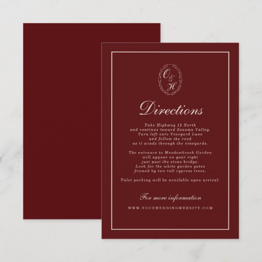 Burgundy Fall Wedding Directions Card エンクロージャーカード (正面/裏面)