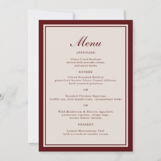 Burgundy Fall Wedding Menu Card 招待状 (正面)