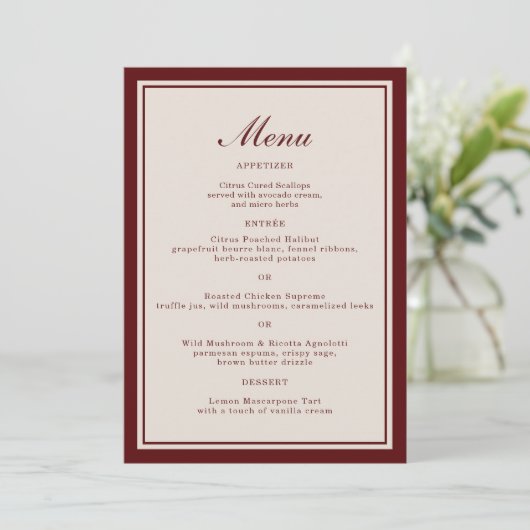 Burgundy Fall Wedding Menu Card 招待状 (スタンド正面)