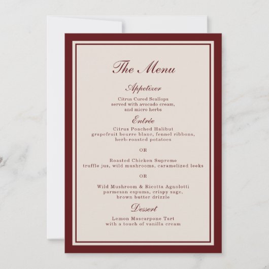 Burgundy Fall Wedding Menu Card 招待状 (正面)