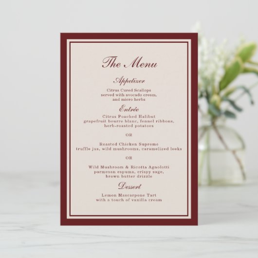 Burgundy Fall Wedding Menu Card 招待状 (スタンド正面)
