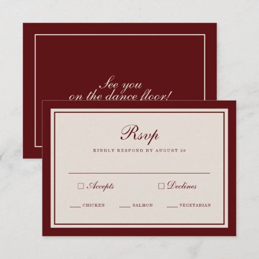 Burgundy Fall Wedding RSVP Card エンクロージャーカード (正面/裏面)