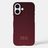 Burgundy Faux Leather and Gold Monogram Initials Case-Mate iPhoneケース (裏面)