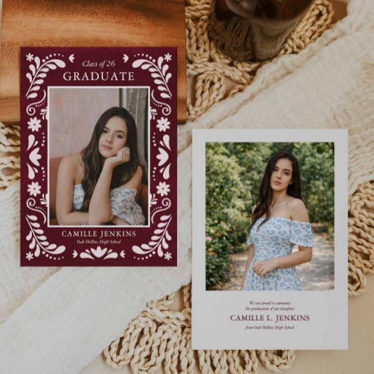 Burgundy Fiesta Photo Grad Announcement 2026 案内状