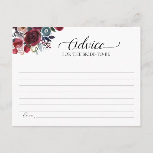 Burgundy Floral Advice For The Bride-To-Be Card エンクロージャーカード (正面)