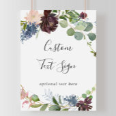 Burgundy Floral and Greenery Custom Text Sign ポスター
