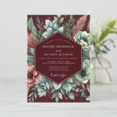 Burgundy Floral Assemblage Wedding 招待状 (スタンド正面)