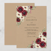 Burgundy Floral Autumn Delight Wedding 招待状 (正面/裏面)