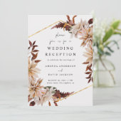 Burgundy Floral Autumn Fall Wedding Reception Gold 招待状 (スタンド正面)