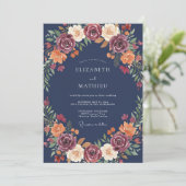 Burgundy Floral Autumn Flourish Wedding 招待状 (スタンド正面)