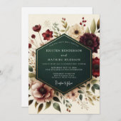 Burgundy Floral Autumn Romance Wedding 招待状 (正面/裏面)