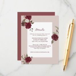 Burgundy Floral Autumn Wedding Details Card エンクロージャーカード