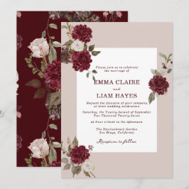 Burgundy Floral Autumn Wedding Invitation 招待状