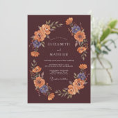Burgundy Floral Autumnous Flourish Wedding 招待状 (スタンド正面)