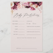 Burgundy Floral Baby Shower Predictions Game Sheet チラシ (正面)
