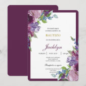 Burgundy floral baptism  招待状 (正面/裏面)