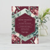 Burgundy Floral Bloom Romance Wedding 招待状 (スタンド正面)