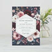 Burgundy Floral Bloom Wedding 招待状 (スタンド正面)