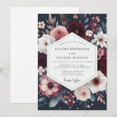 Burgundy Floral Bloom Wedding 招待状 (正面/裏面)