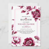 Burgundy floral border, triple border girl Baptism 招待状 (正面)